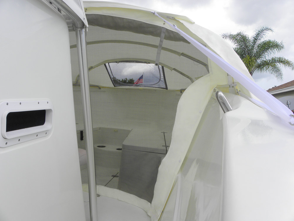 Sailfish-2360-CC Sailfish 2360 CC center console boat shade bow dodger marine canopy